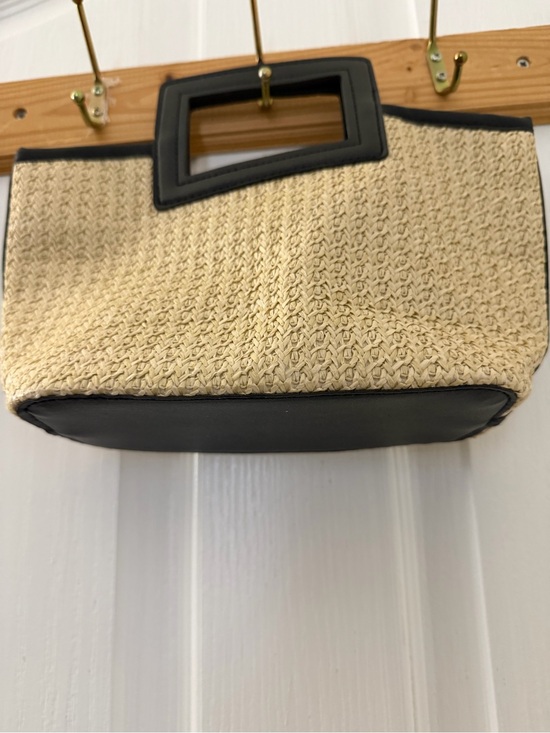 Handbags - Woven Straw Tote with Black Trim